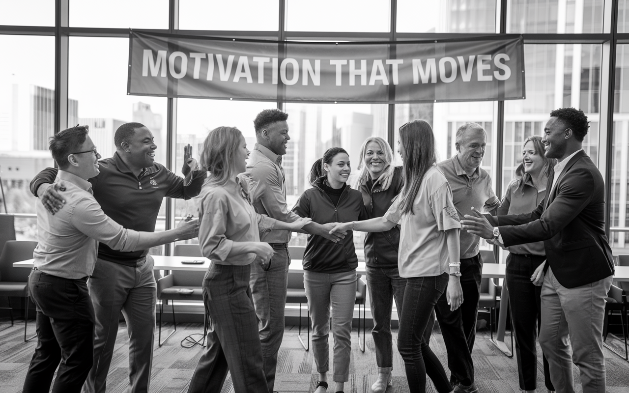 Black and white photo of motivated voters shaking hands giving hi fives